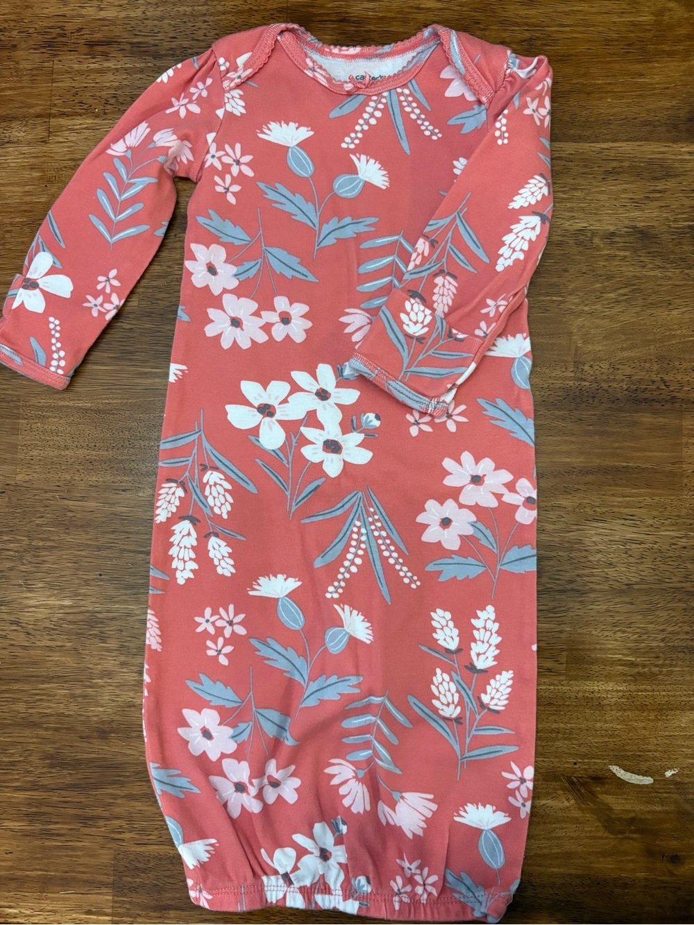 Carter's Coral and White Floral Sleeper Gown